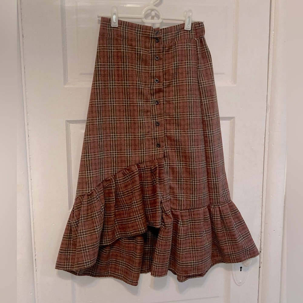 Vintage Asymmetrical Skirt // Plaid School Girl Uniform Inspired Midi Skirt